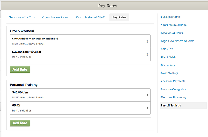 Pay Rates Settings