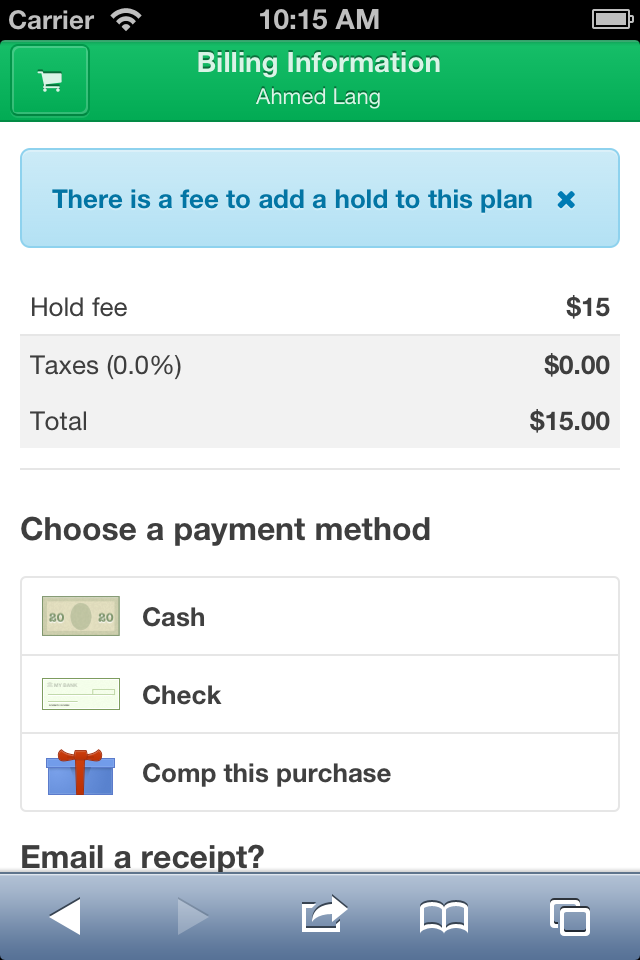 Charging a hold fee